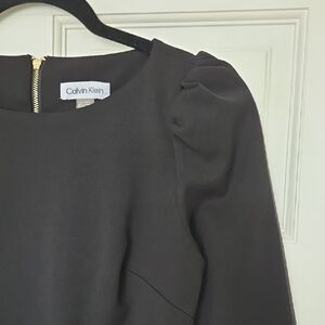 Calvin Klein Black Long Sleeve Puff Shoulder Sheath Dress